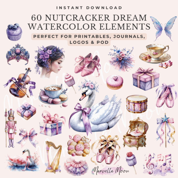 50 festive watercolor elements