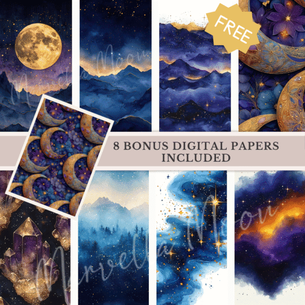 Whimsigoth Winter Clipart – Mystical Watercolor PNGs with Moons, Crystals & Characters - Image 8