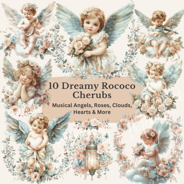 Cherubs, Roses, Ornaments Clipart Bundle