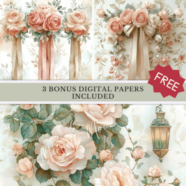 Decorative roses and tassles digital paper