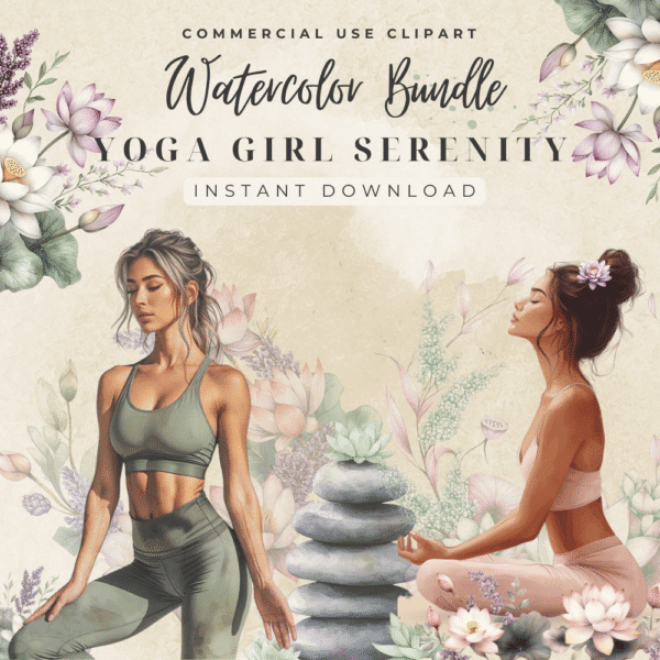 Yoga Girl Clipart Bundle – 25 Inspiring Watercolor PNGs with Meditation, Crystals & Wellness Florals - Image 8