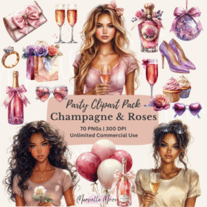 Festive feminine clipart illustration for parties, weddings, New Year, and celebrations
