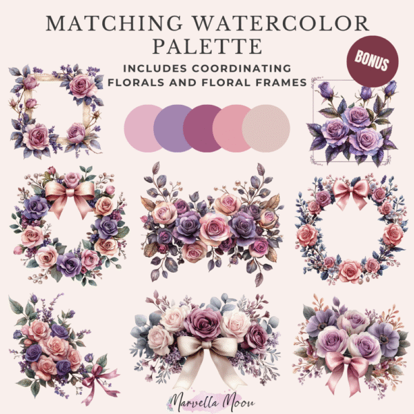 Floral watercolor frames and borders with roses and pearls