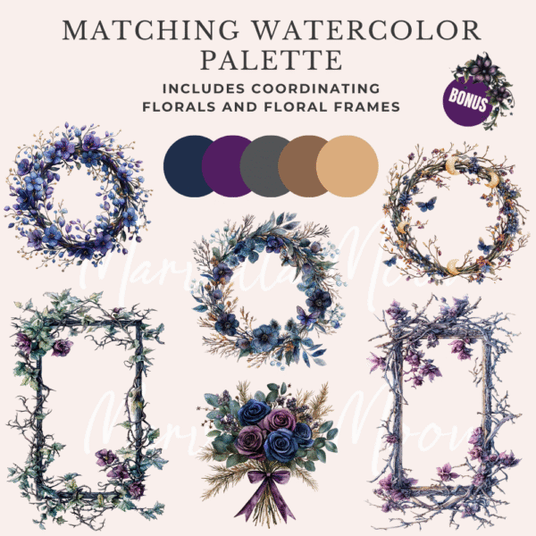 Whimsigoth Winter Clipart – Mystical Watercolor PNGs with Moons, Crystals & Characters - Image 5