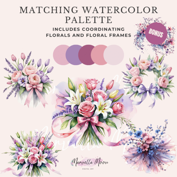 Includes coordinating pastel watercolor florals