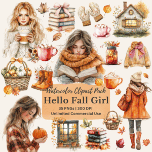 Hello Fall Girl Clipart Bundle PNG