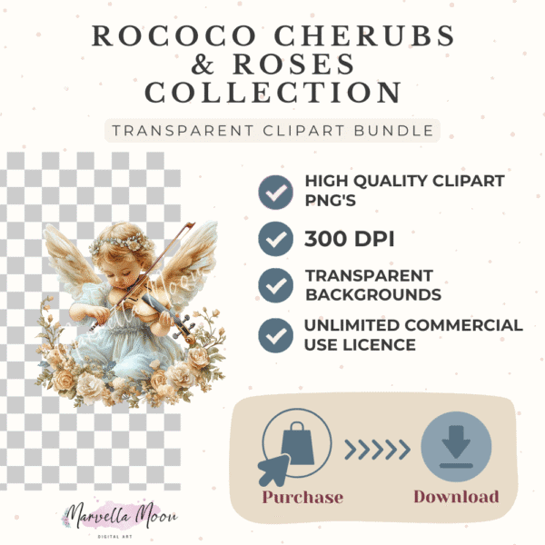 Rococo cherub and roses collection, transparent background pngs