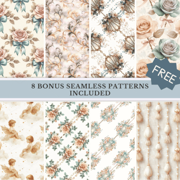 Rococo cherubs and roses seamless patterns