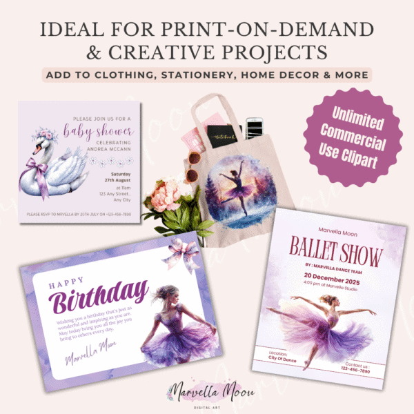 Nutcracker Dreams clipart applied to tote bags, mugs, notebooks, and POD products – balletcore Christmas watercolor art.