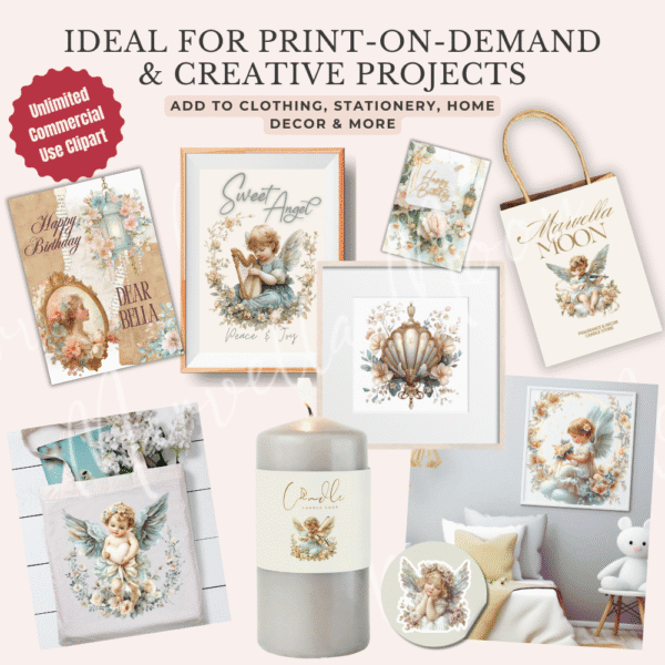 Watercolor cherubs ideal for Print-on-Demand & Creative Projects