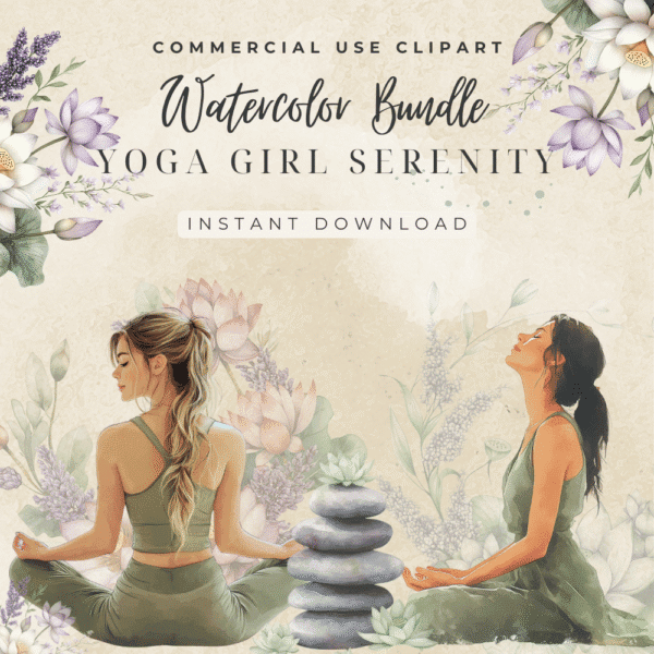 Yoga Girl Clipart Bundle – 25 Inspiring Watercolor PNGs with Meditation, Crystals & Wellness Florals - Image 4