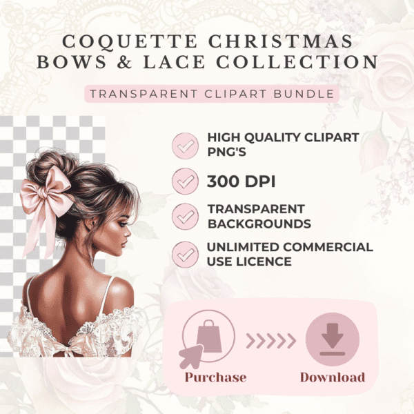 Bows and Lace Romantic Christmas transparent clipart bundle 300DPI