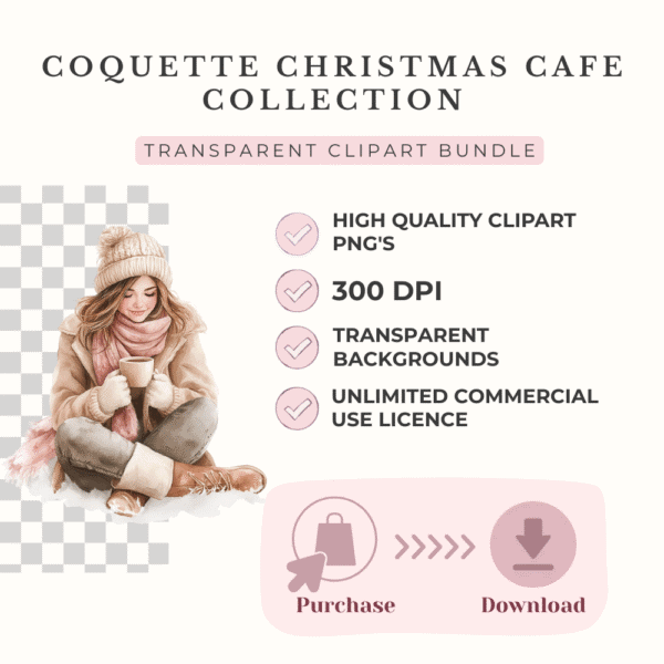 Clipart features 300 DPI PNG files, transparent backgrounds, commercial use license, and instant download availability