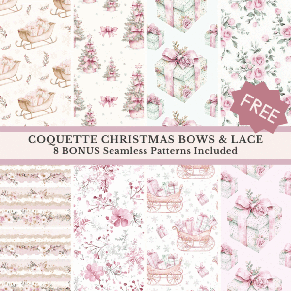 Coquette Christmas Bows and Lace Seamless Patterns and Digital Paper