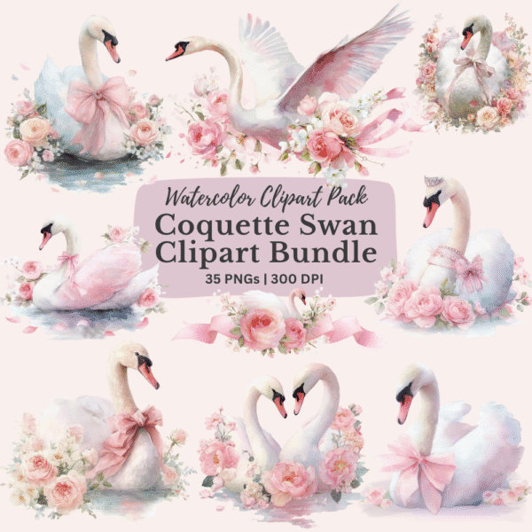 Coquette Swan Clipart Bundle