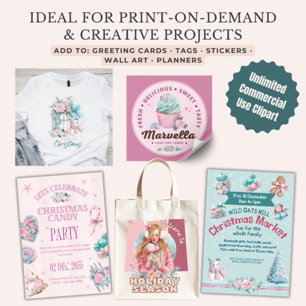 Creative project ideas using pastel Christmas clipart