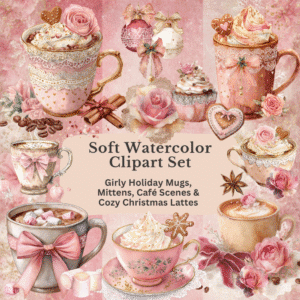 Feminine soft watercolor holiday clipart set