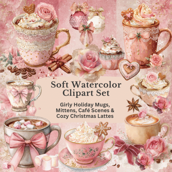 Feminine soft watercolor holiday clipart set