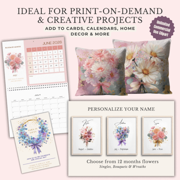 Floral watercolor clipart perfect for creative projects and home decor
