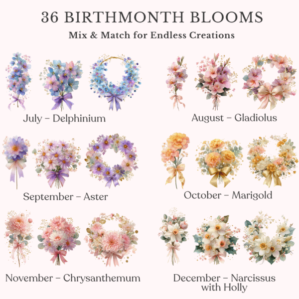 July to December blooms in singles, bunches and wreaths with satin bows