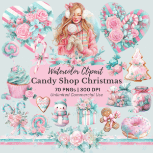 Pastel Candy Shop Christmas clipart bundle