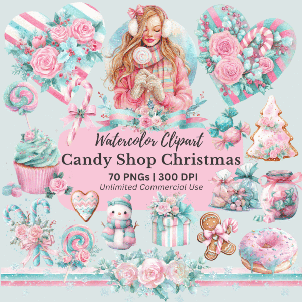 Pastel Candy Shop Christmas clipart bundle