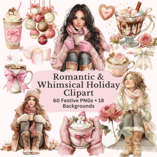 Romantic shabby chic holiday clipart bundle