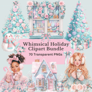 Whimsical pastel Christmas clipart set in soft hand-drawn watercolor style