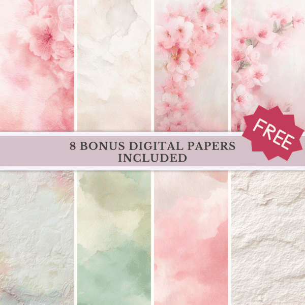 12 bonus watercolor digital papers in soft pink and sage tones