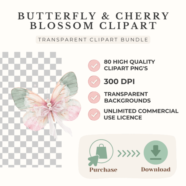 Clipart bundle with butterflies, bows, blossoms, lace borders, high-quality 300 DPI transparent PNG