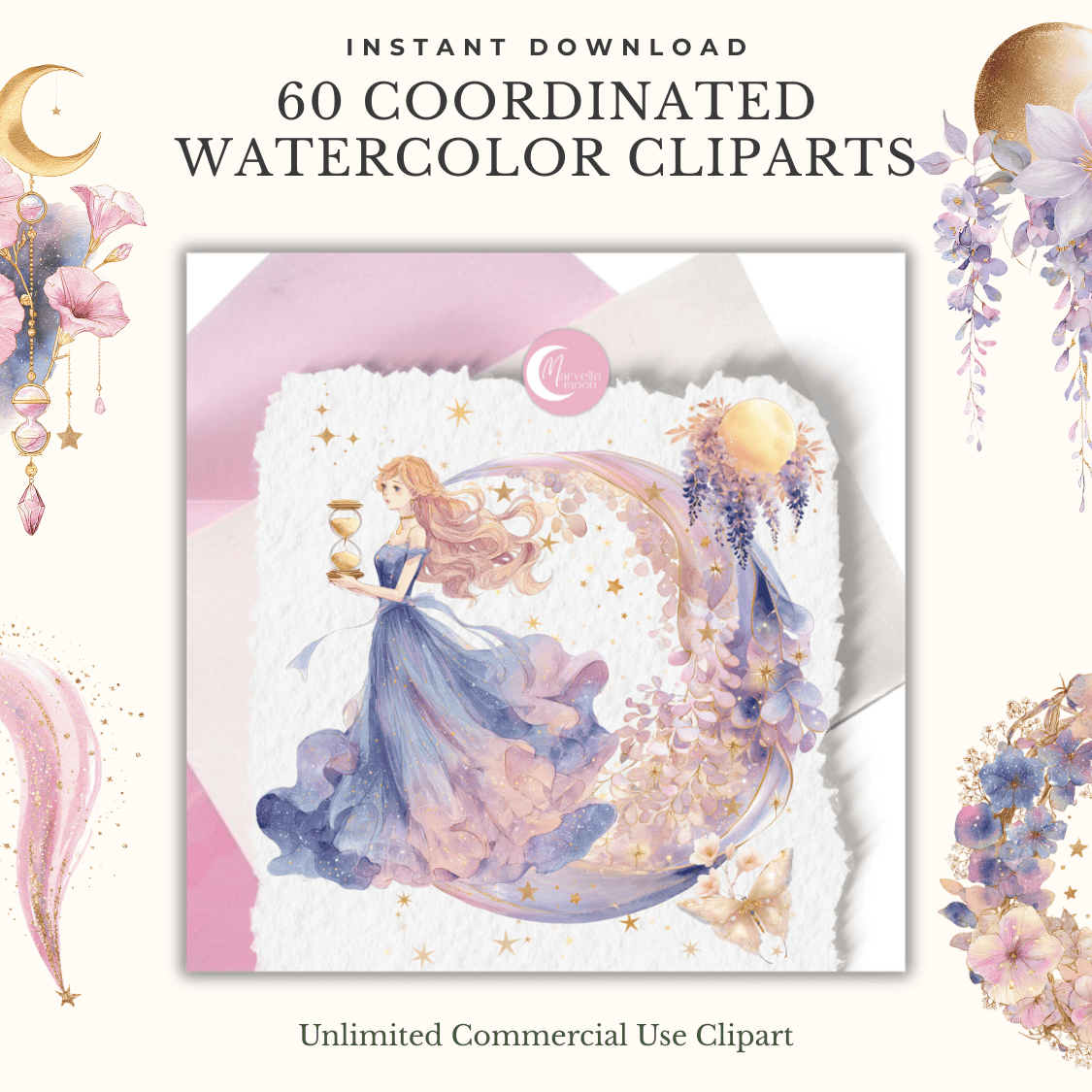 Dreamy Vintage Celestial Watercolors for an Ethereal New Year