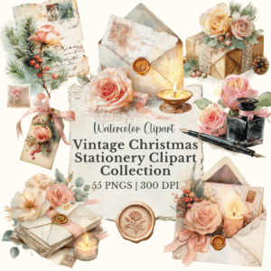 Vintage Christmas stationery clipart bundle