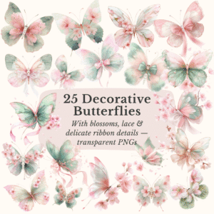 Whimsical Butterflies with Cherry Blossoms Clipart bundle