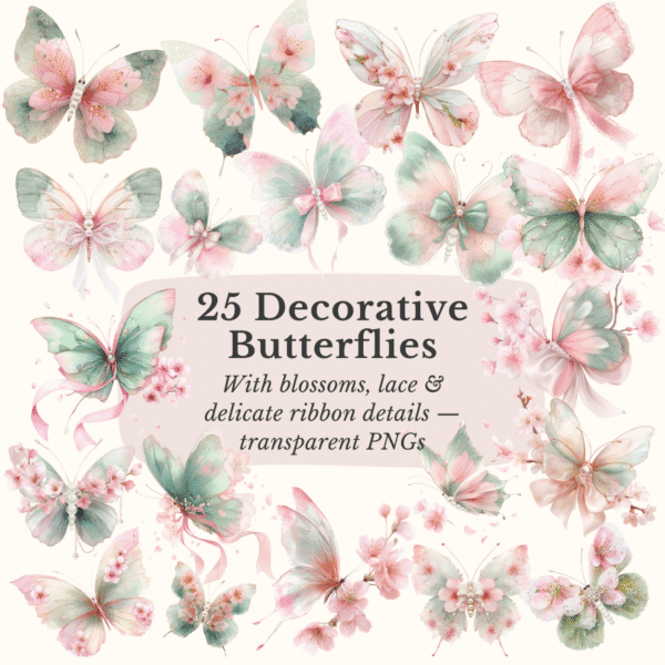 Whimsical Butterflies with Cherry Blossoms Clipart bundle