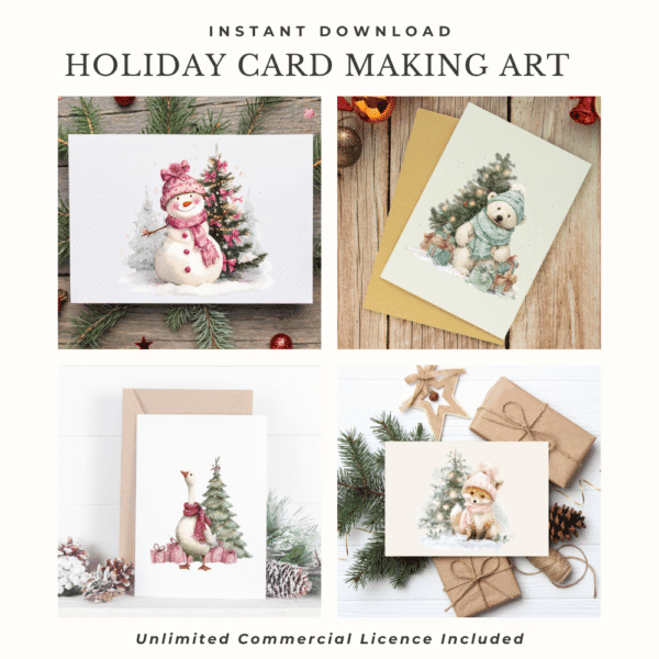 Christmas Winter Animals Clipart: 20 Cute Watercolor PNGs with Snowy Backgrounds for Junk Journals & Holiday Card Making (Digital Download) - Image 4