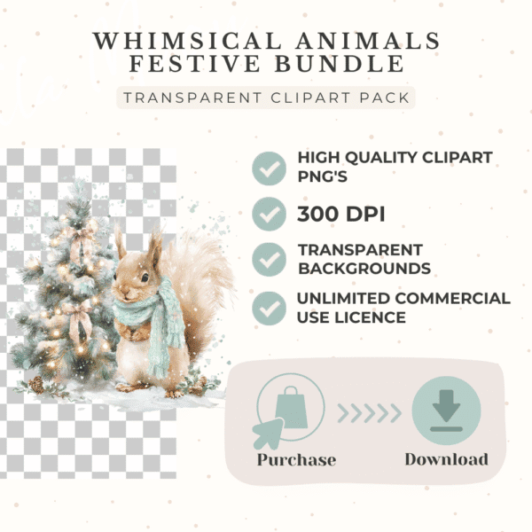 Christmas Winter Animals Clipart: 20 Cute Watercolor PNGs with Snowy Backgrounds for Junk Journals & Holiday Card Making (Digital Download) - Image 5