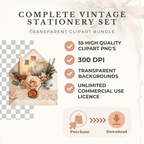 complete christmas vintage stationery set with 55 high quality pngs 300dpi unlimited commercial use licence