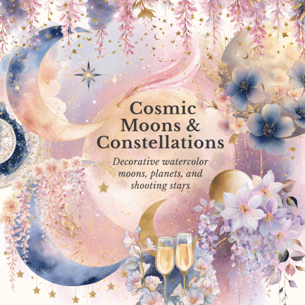 celestial watercolor moon and stars clipart illustrations