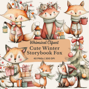 Christmas Fox watercolor clipart bundle in whimsical pastel sketchy style featuring multiple cute fox characters Christmas Fox watercolor clipart bundle in whimsical pastel sketchy style featuring multiple cute fox characters