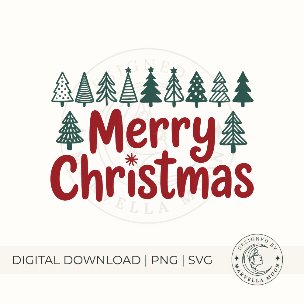 Merry Christmas PNG for Sublimation and Print-on-Demand | Ready-to-Use SVG File for T-Shirts and Mugs 5 Merry Christmas ready-to-use design PNG and SVG set by Marvella Moon