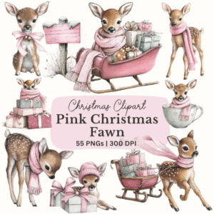 Pink Christmas Fawns Clipart Bundle