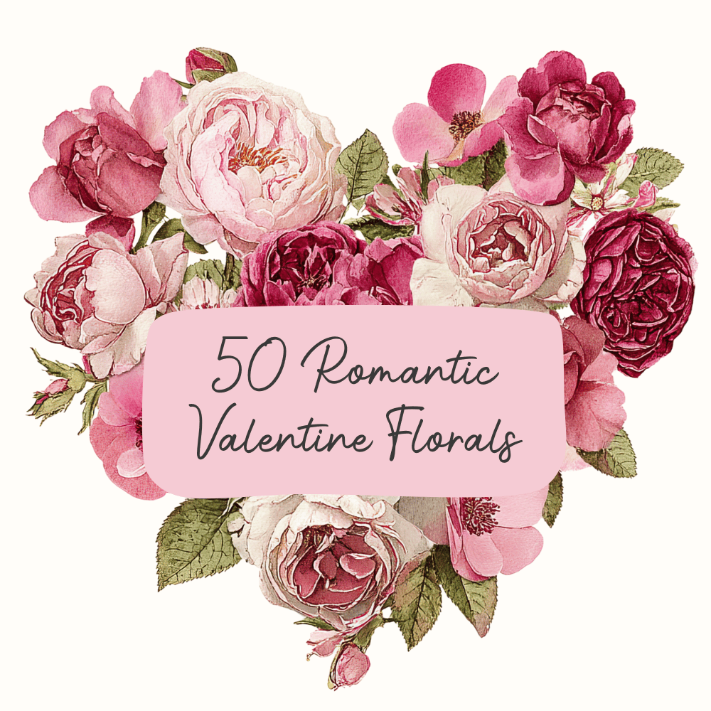 Cottage Valentine Floral Clipart | 45 Romantic Berry and Buttercream Vintage Watercolor PNGs 2 50 Romantic Valentine Floral PNGs Pink Roses and Tulips