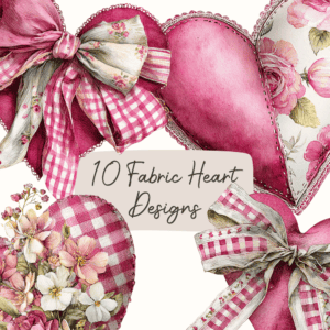 Fabric-style Valentine hearts with visible stitching and cottagecore aesthetic Fabric-style Valentine hearts with visible stitching and cottagecore aesthetic
