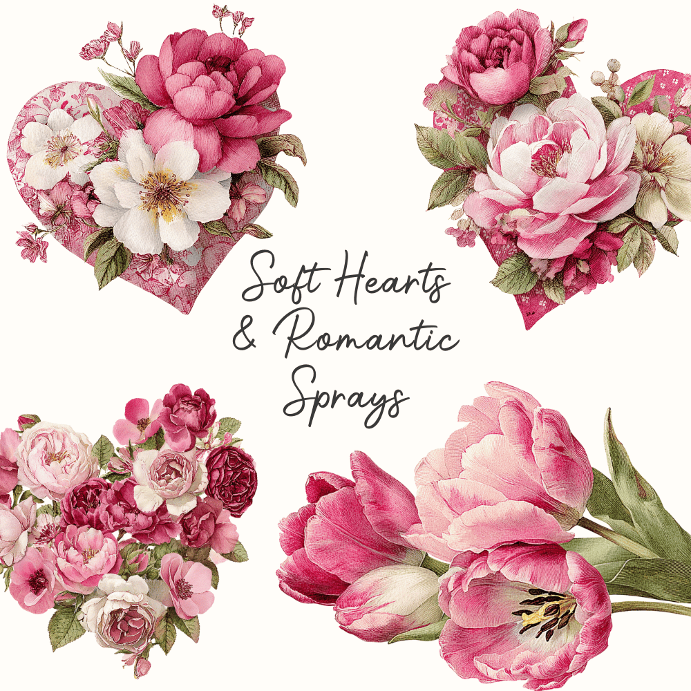 Cottage Valentine Floral Clipart | 45 Romantic Berry and Buttercream Vintage Watercolor PNGs 5 Valentine Hearts and Romantic Floral PNG