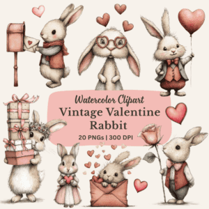 Vintage Valentine Clipart Rabbit PNGs