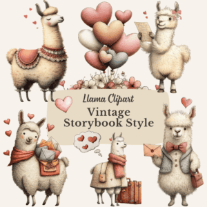 Watercolor Victorian llamas for Valentine’s Day, PNG llama illustrations Watercolor Victorian llamas for Valentine’s Day, PNG llama illustrations