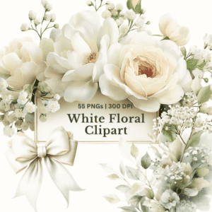 White floral clipart bundle