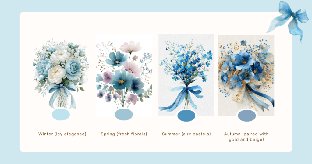 blue coquette digital art color palettes for winter, spring, summer and autumn
