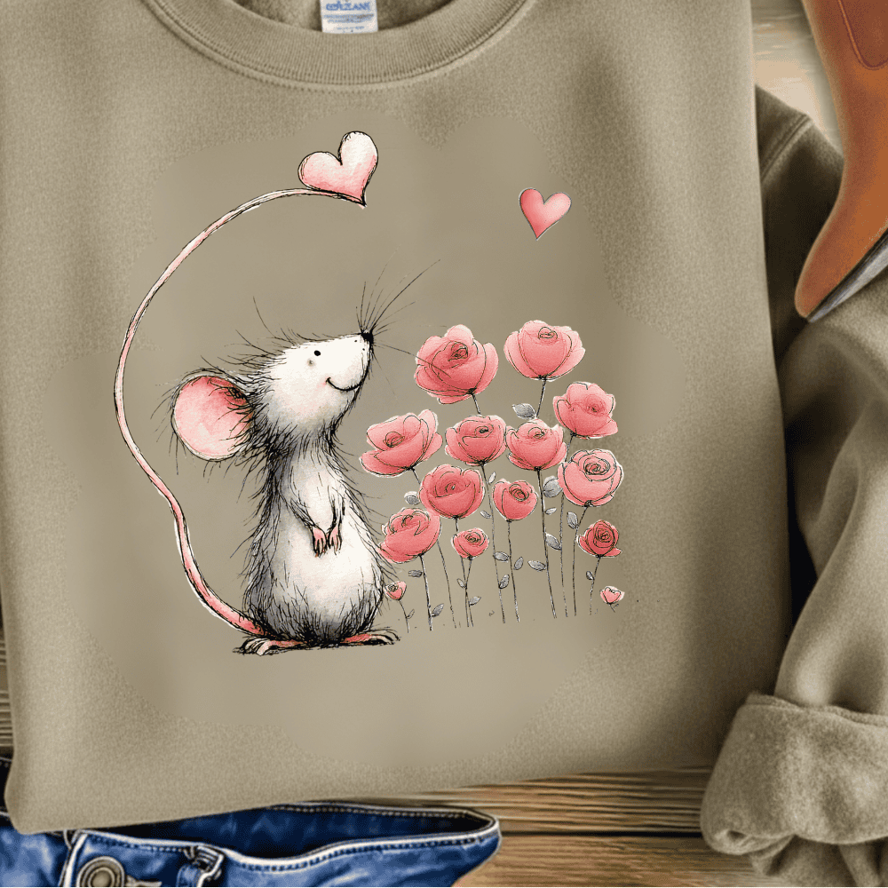 Valentine Mouse Clipart – 18 Whimsical Love Letter Mice PNGs | Watercolor Illustrations for Cards & Crafts 8 valentine green sweatshirt mockup of PNG mouse clipart